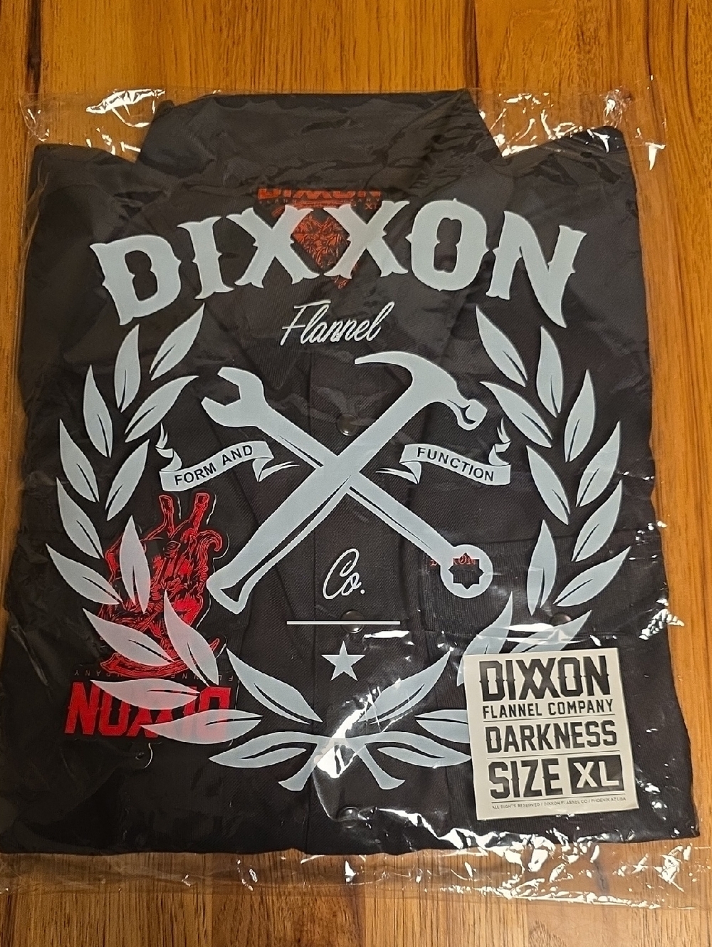 DIXXON Black Shirt with White & Red Graphic Wrench Design The Darkness